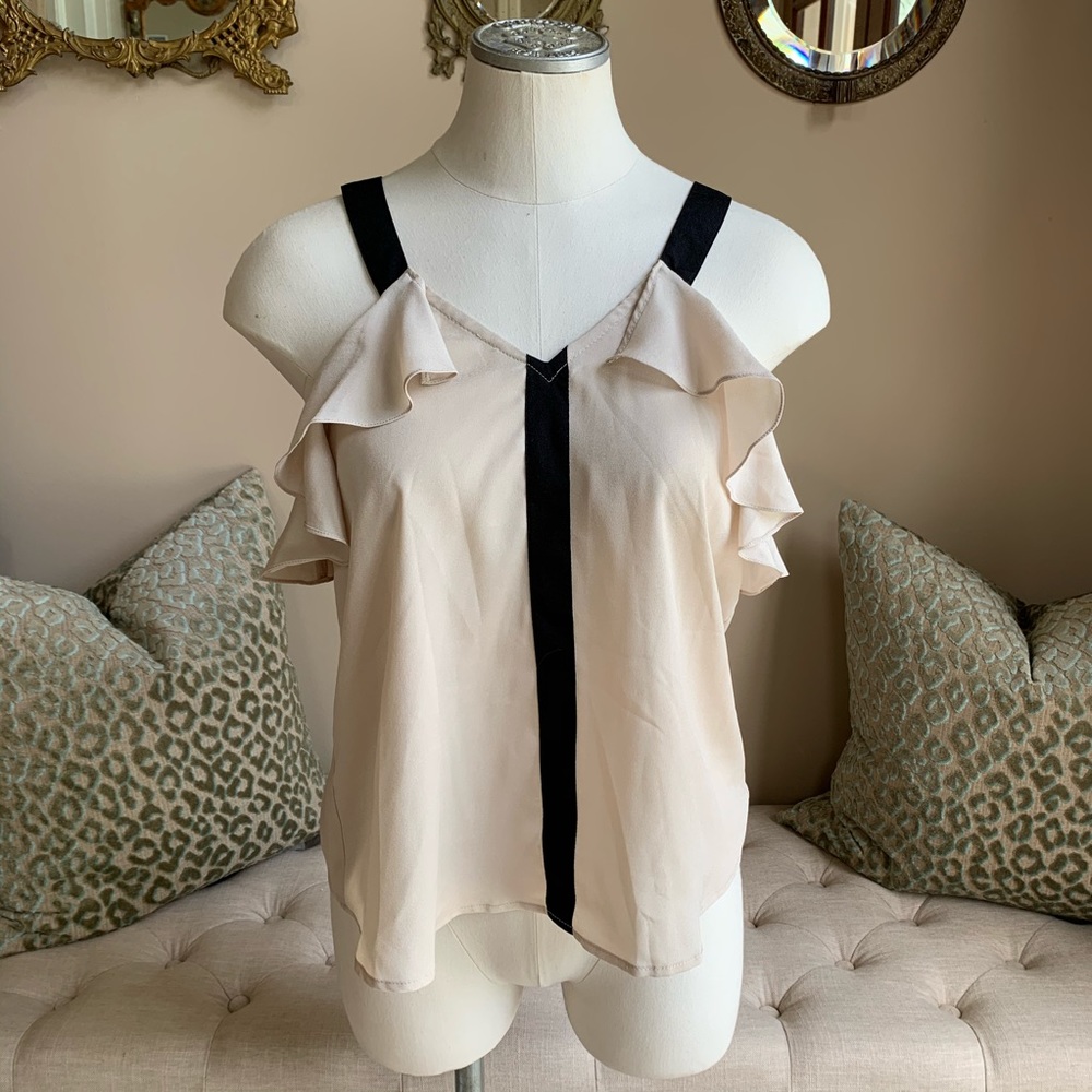 Naked Zebra Nude & Black Ruffle Tank
